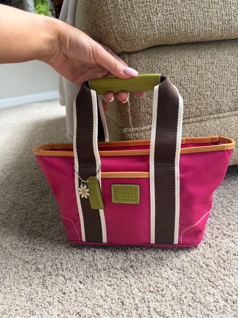 Vintage 2003 Coach Hamptons Weekend Mini Tote 6260 Pink Green Y2K